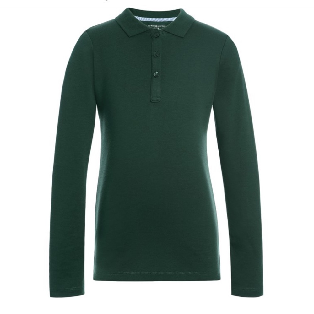 TWO Tommy Hilfiger School Uniform Green Long Sleeve Shirts - Girls LG 12/14